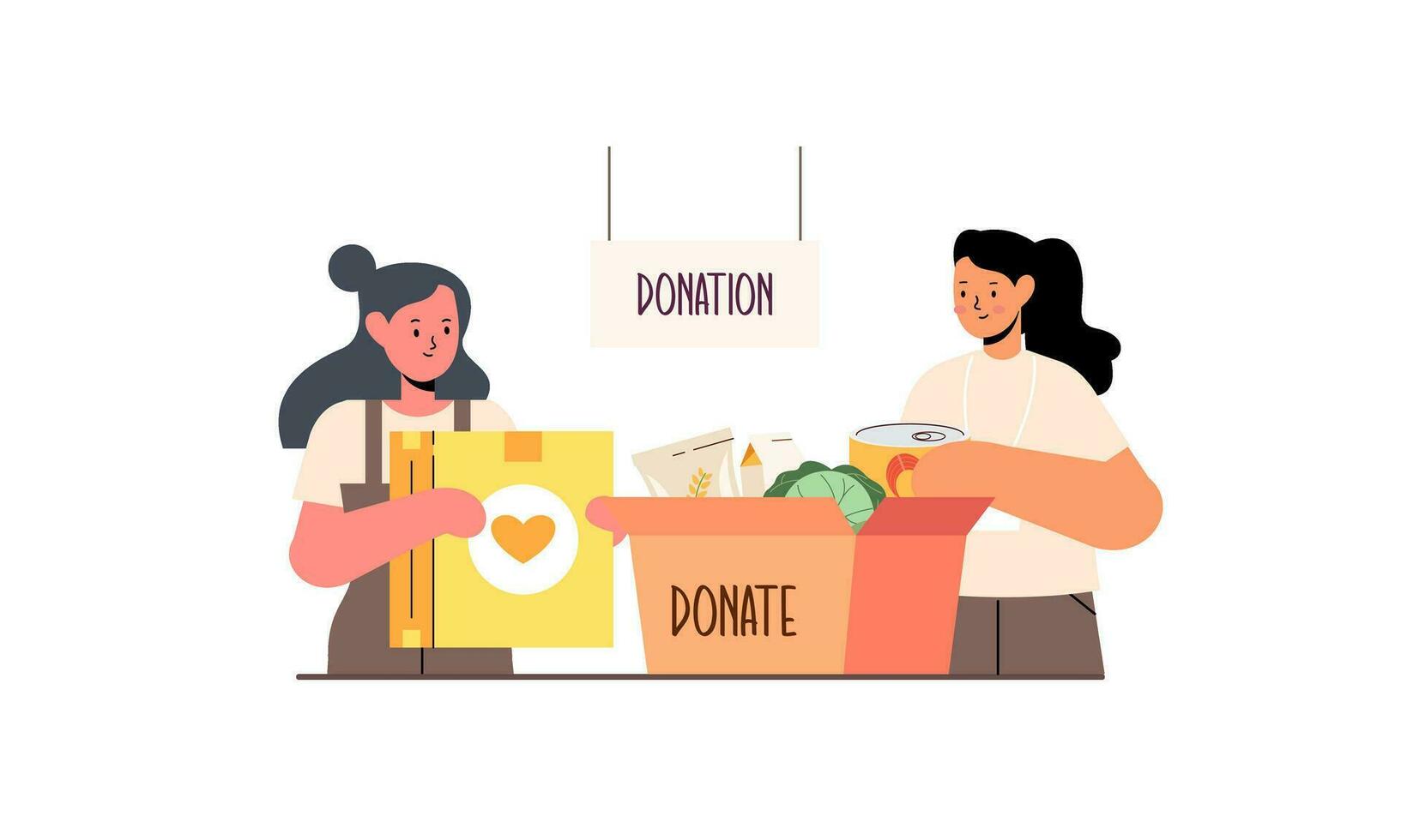 Donation and charity concept sorting donated toys into boxes for poor children illustration vector