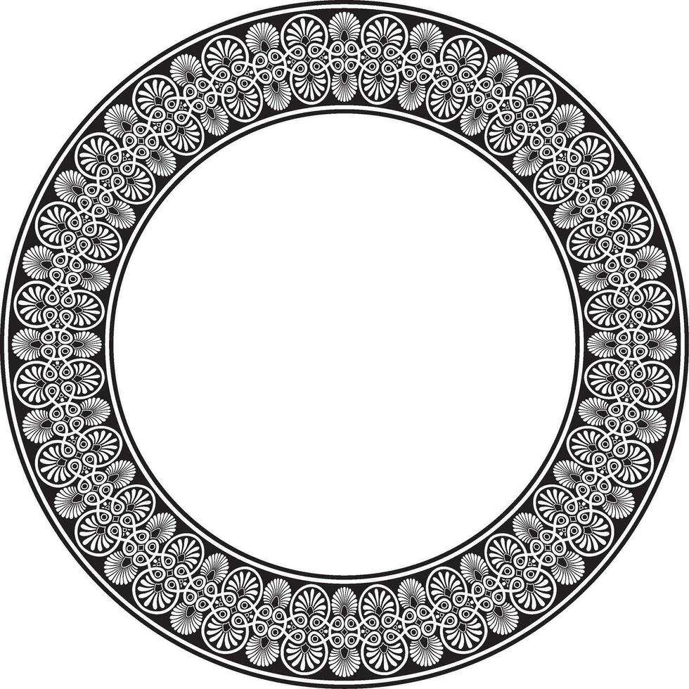 Vector black monochrome round ornament ring of ancient Greece. Classic pattern frame border Roman Empire