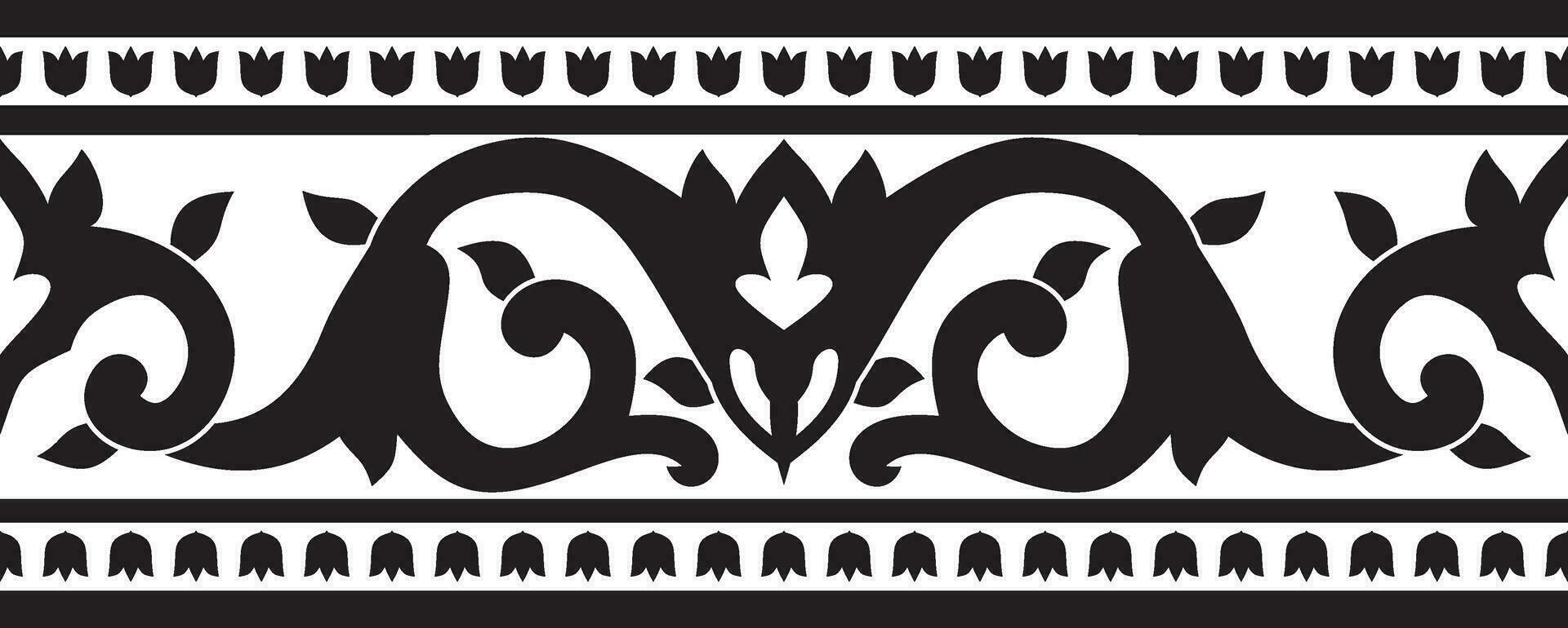 Vector monochrome black seamless turkish ornament. Endless ottoman national border, frame