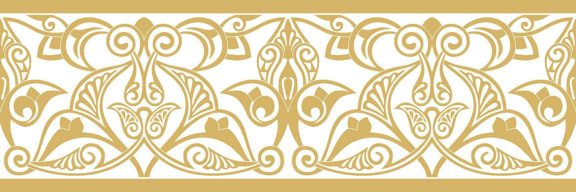 Vector golden seamless oriental national ornament. Endless ethnic floral border, arab peoples frame. Persian painting