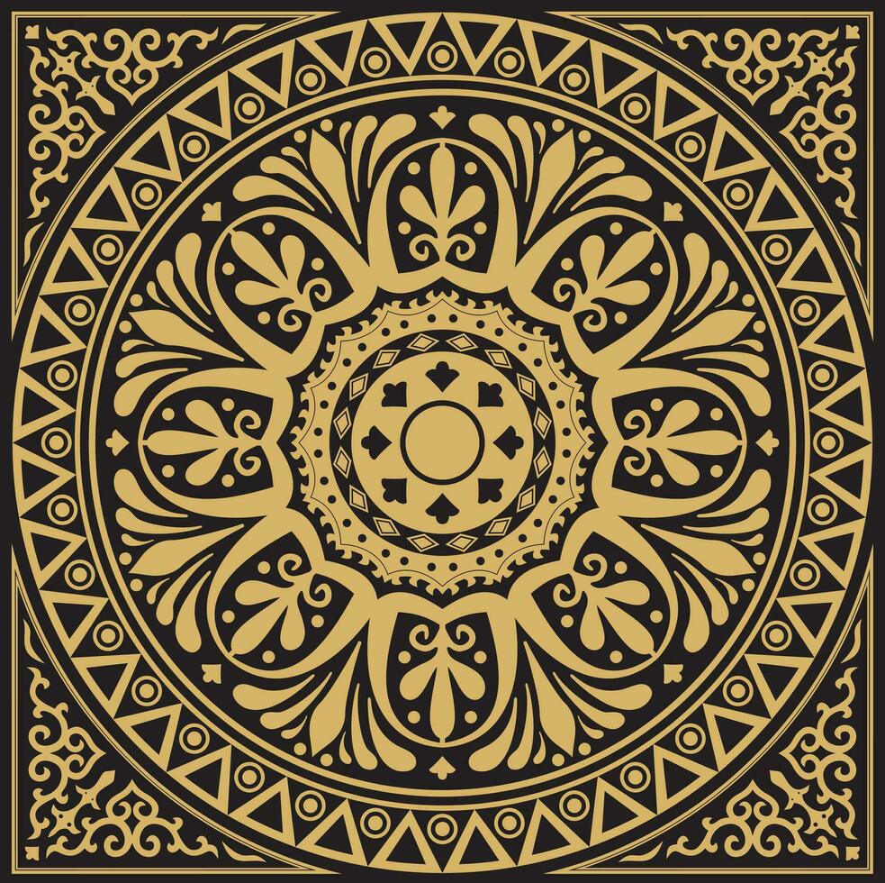Vector gold square classical ornament of Ancient Greece and Roman Empire. Tile, Arabesque, Byzantine pattern