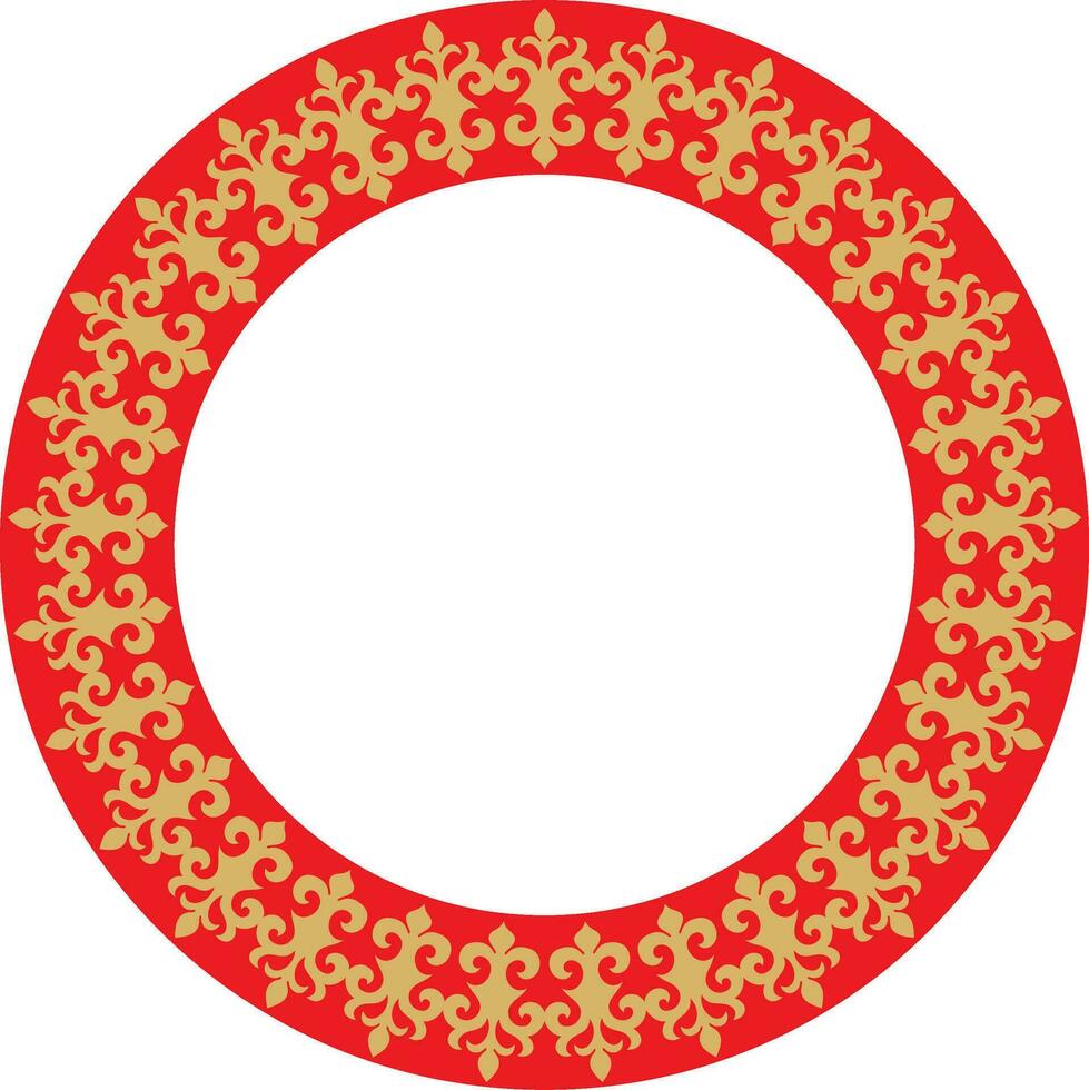 Vector gold and red Kazakh national round pattern, frame. Ethnic ornament of the nomadic peoples of Asia, the Great Steppe, Kazakhs, Kirghiz, Kalmyks, Mongols, Buryats, Turkmens