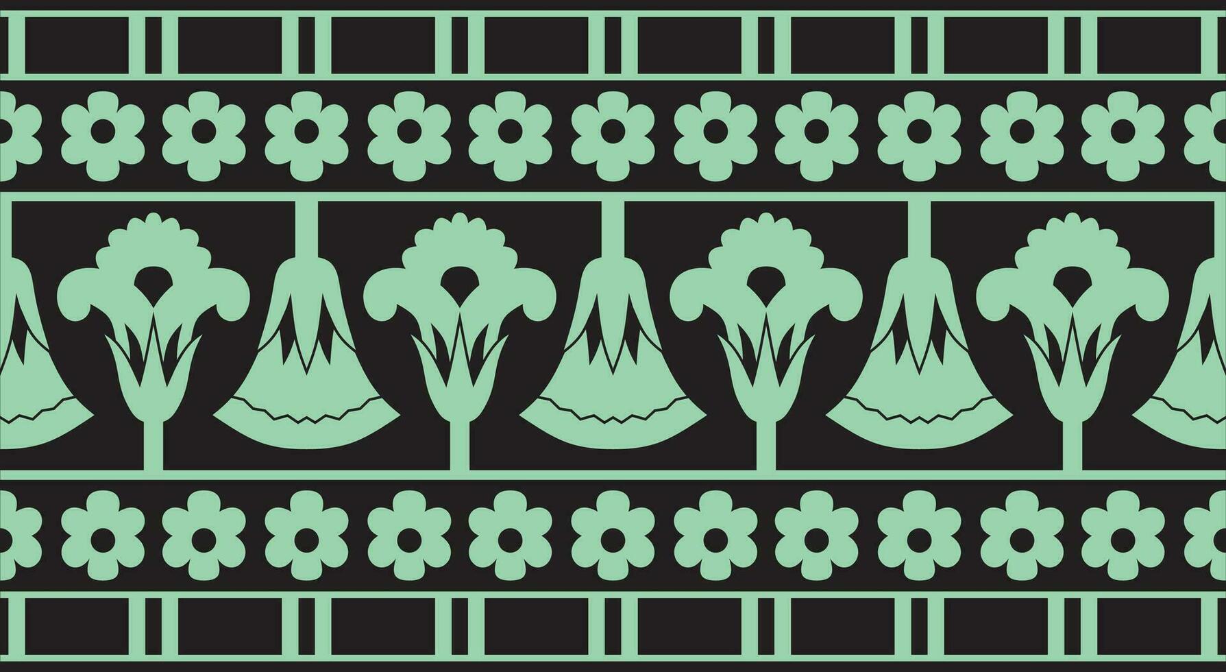 Vector green seamless ornament of ancient Egypt. endless Border, frame in the pyramids