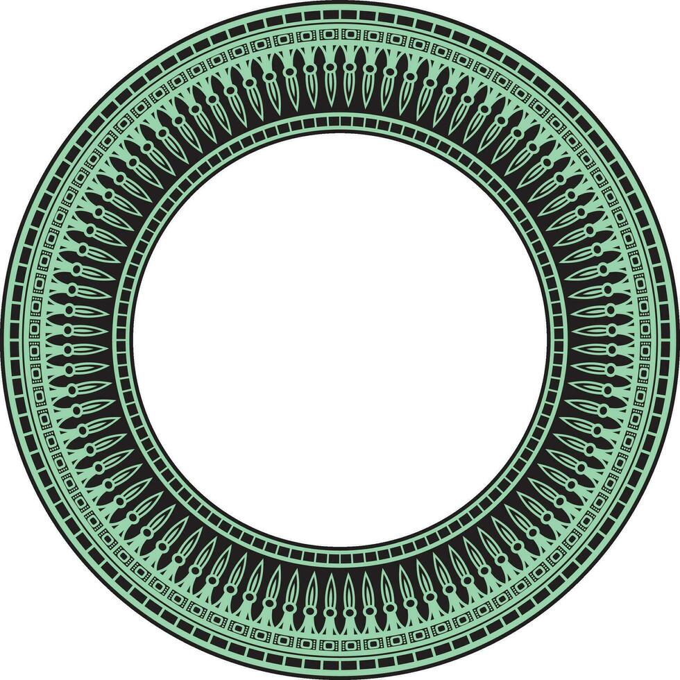 Vector green round ornament of ancient Egypt. Circle Border, frame in pyramids