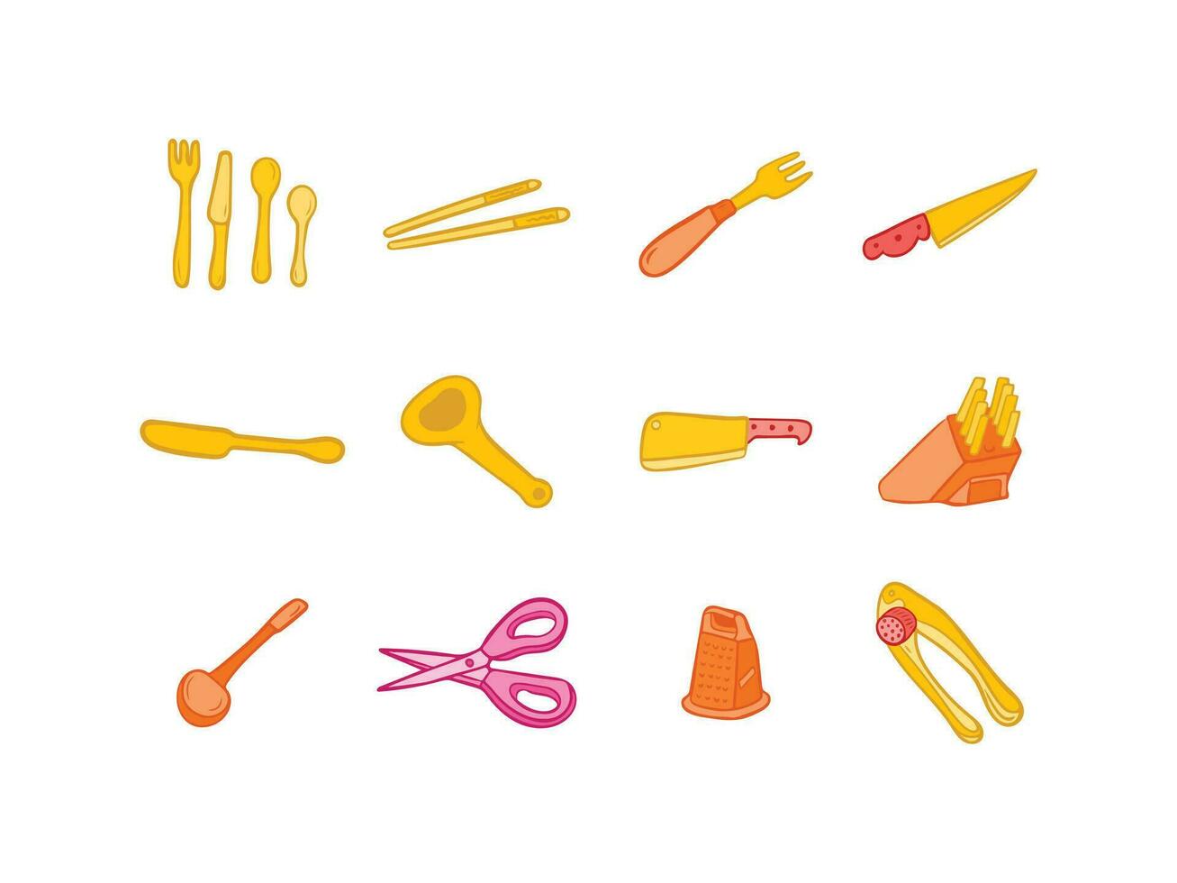 Kitchen utensils icon set. Vector illustration in cartoon style