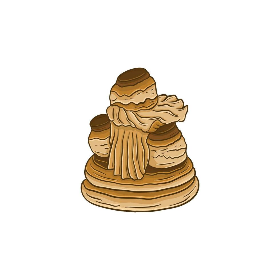 Illustration of a stack of wooden pancakes isolated on a white background vector