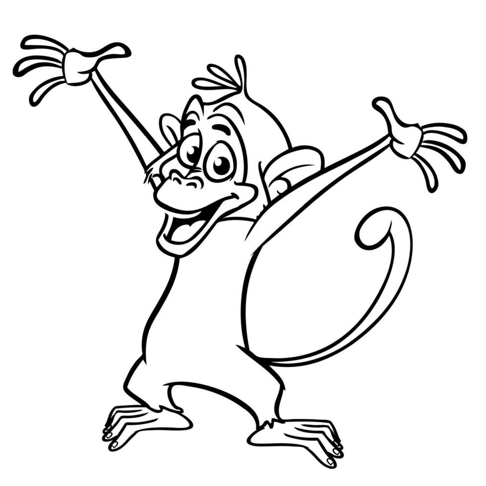 Cartoon funny monkey. Vector illustration of happy monkey chimpanzee outlines for coloring pages book