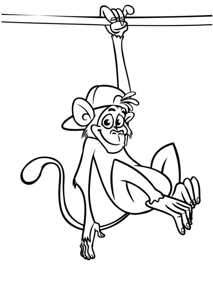 Cartoon funny monkey. Vector illustration of happy monkey chimpanzee outlines for coloring pages book