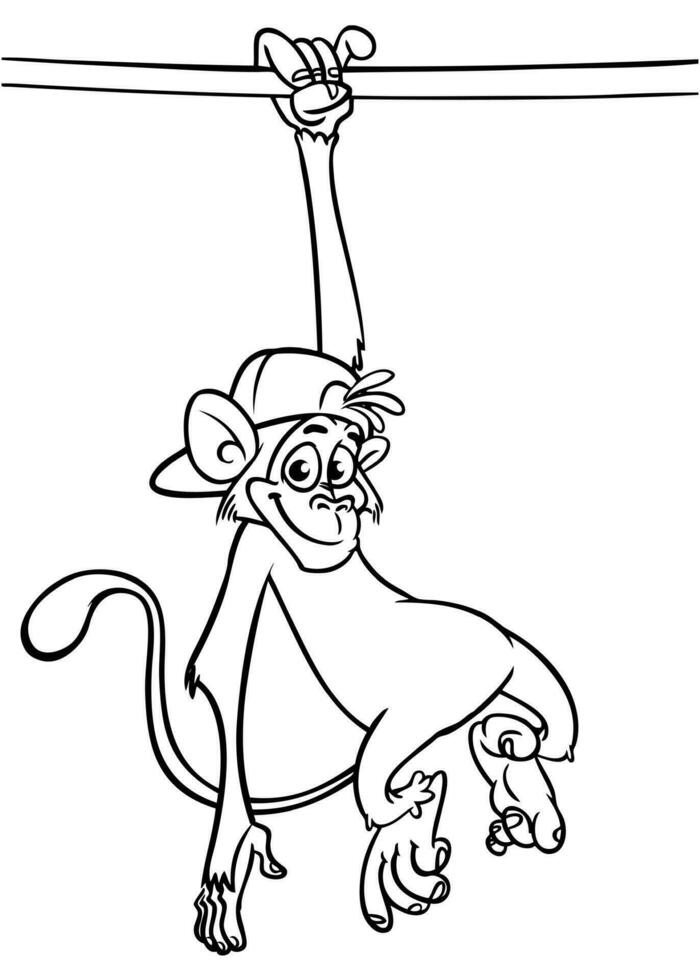 Cartoon funny monkey. Vector illustration of happy monkey chimpanzee outlines for coloring pages book