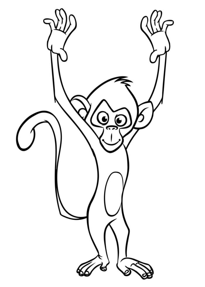 Cartoon funny monkey. Vector illustration of happy monkey chimpanzee outlines for coloring pages book