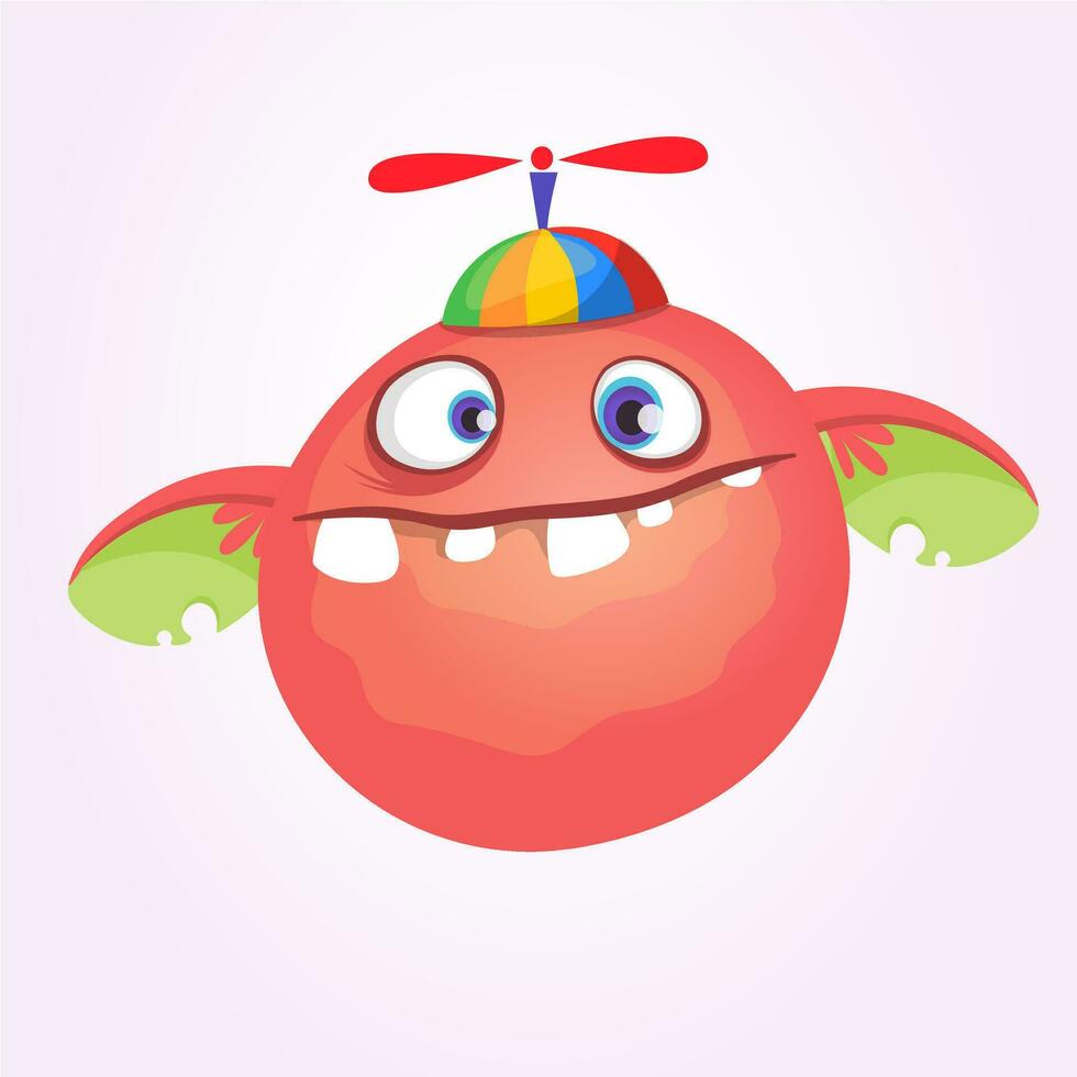 Cartoon baby monster in funny childrens hat with propeller.Vector illustration vector