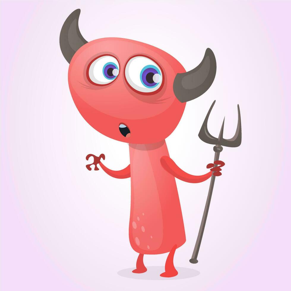 Cute cartoon devil with trident. Vector for Halloween party