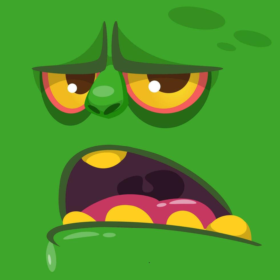 Cartoon growling zombie face. Vector zombie monster square avatar