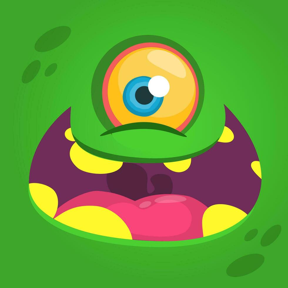 Cartoon laughing funny zombie face with one eye. Vector zombie monster square avatar