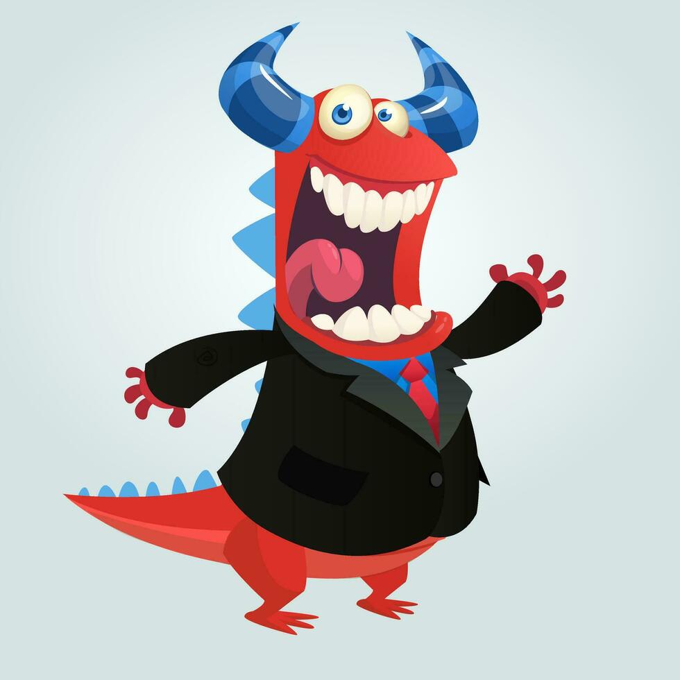 Cartoon happy monster in a suit. Vector illustration