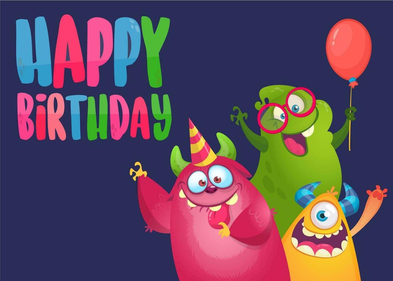 Cartoon monsters birthday illustration. Vector design for birthday party, invitation, party poster