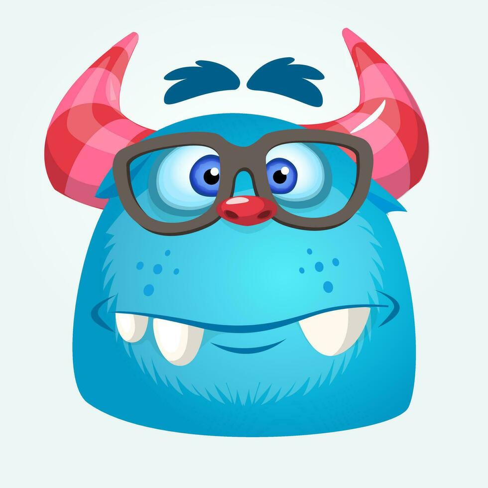 Cartoon monster wearing glasses. Vector illustration of troll or gremlin