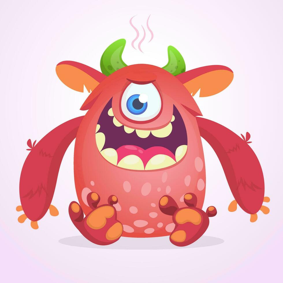 Happy cartoon fluffy monster. Vector character