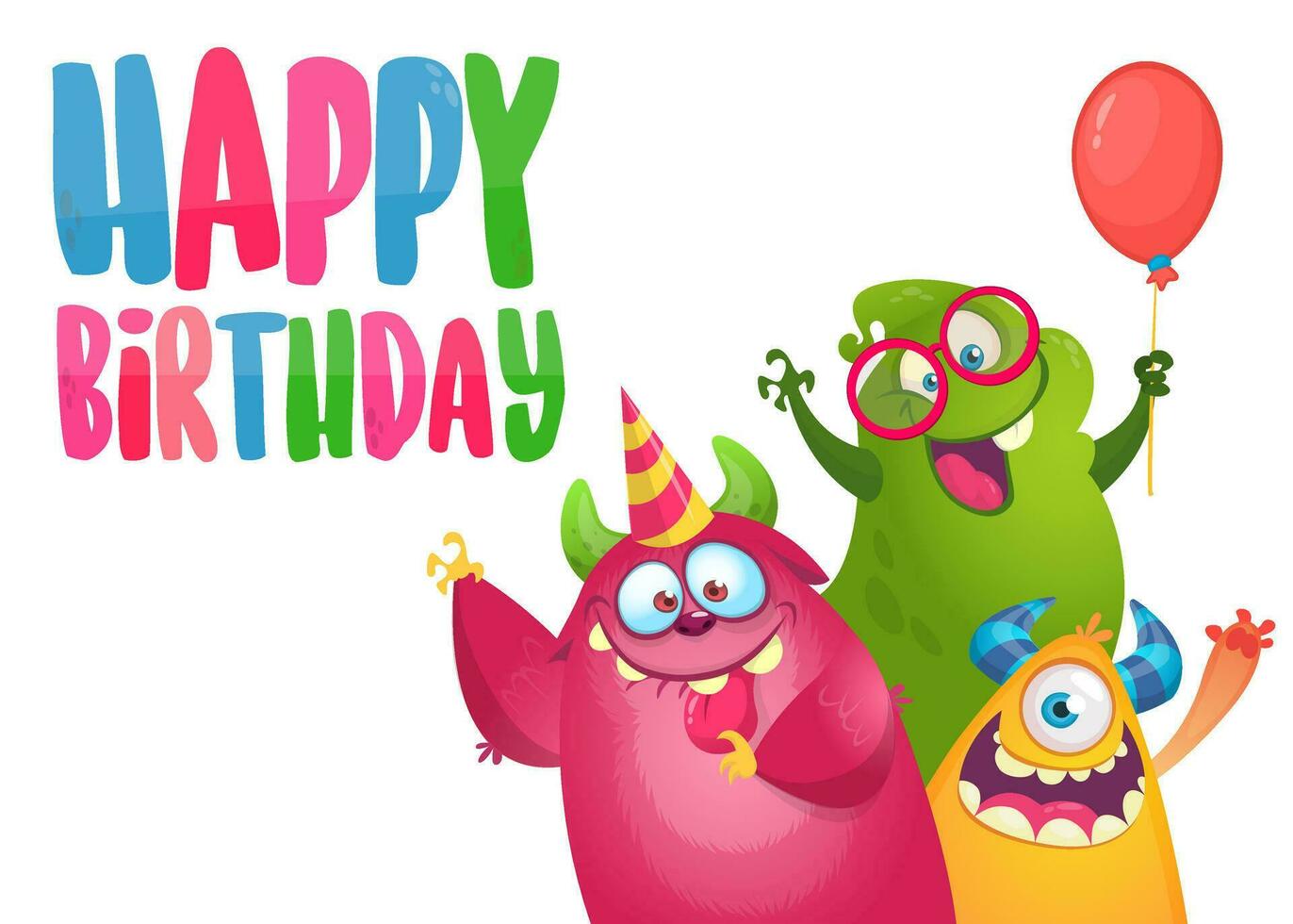 Cartoon monsters birthday illustration. Vector design for birthday party, invitation, party poster