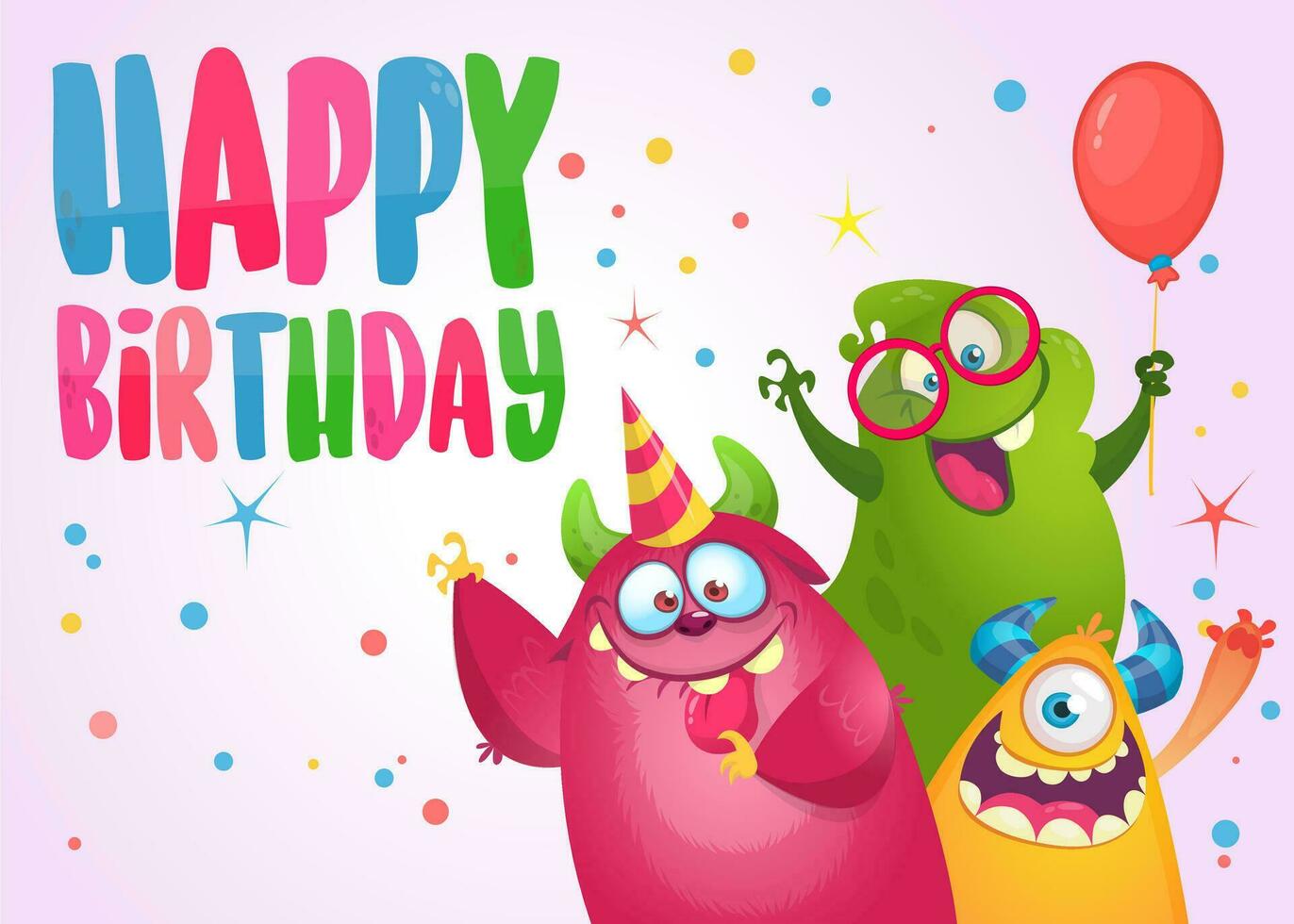 Cartoon monsters birthday illustration. Vector design for birthday party, invitation, party poster