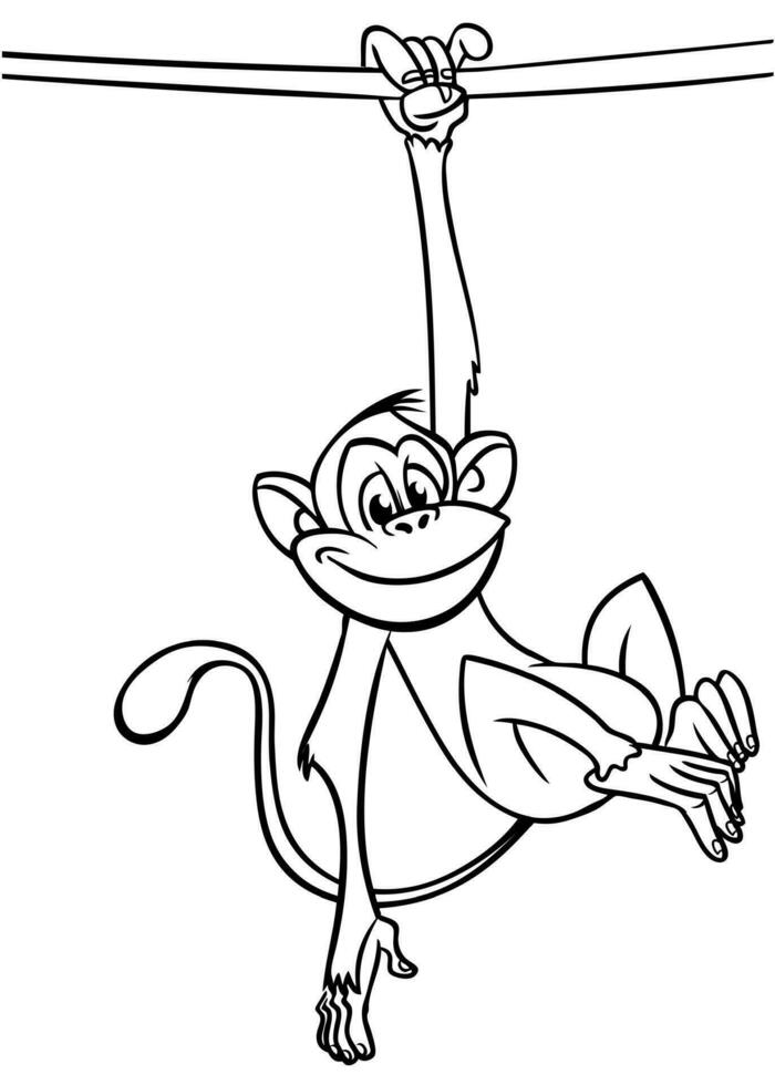 Cartoon funny monkey. Vector illustration of happy monkey chimpanzee outlines for coloring pages book