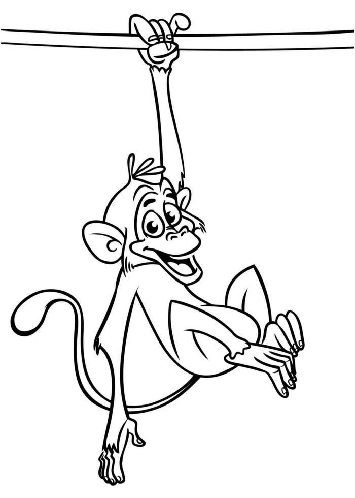 Cartoon funny monkey. Vector illustration of happy monkey chimpanzee outlines for coloring pages book