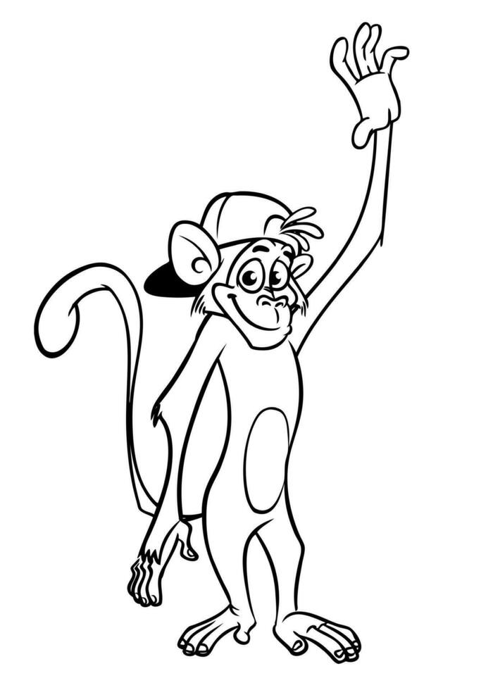 Cartoon funny monkey. Vector illustration of happy monkey chimpanzee outlines for coloring pages book