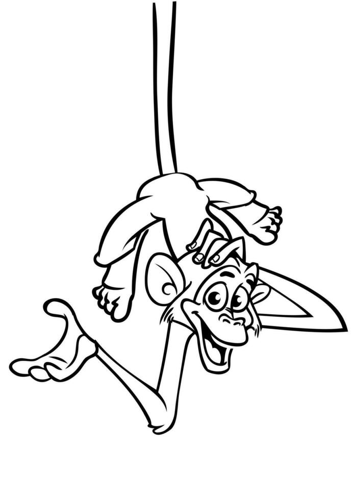 Cartoon funny monkey. Vector illustration of happy monkey chimpanzee outlines for coloring pages book