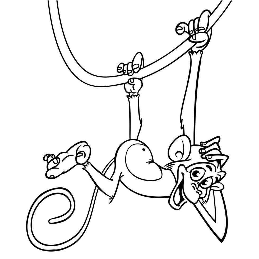 Cartoon funny monkey. Vector illustration of happy monkey chimpanzee outlines for coloring pages book