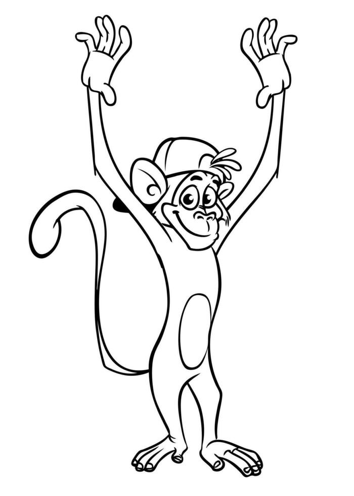 Cartoon funny monkey. Vector illustration of happy monkey chimpanzee outlines for coloring pages book