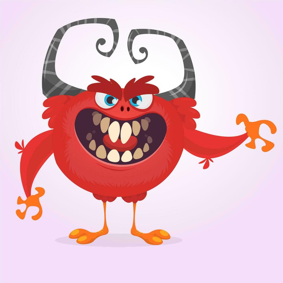 Cartoon red monster illustration. Vector