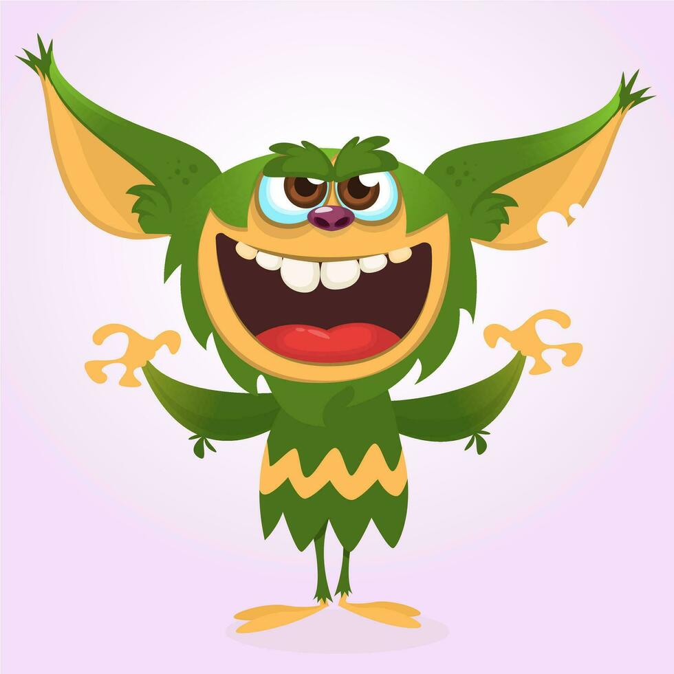 dibujos animados contento monstruo. vector ilustración de verde monstruo aislado. Víspera de Todos los Santos diseño