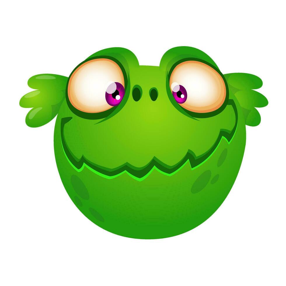 Cute cartoon green alien head. Vector illustration for children book, sticker, print