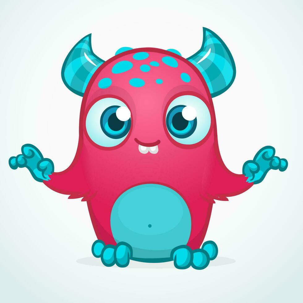 Happy cute cartoon monster. Vector illustration