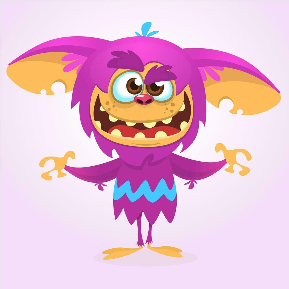 Angry cartoon monster. Halloween vector illustration of violet monster face