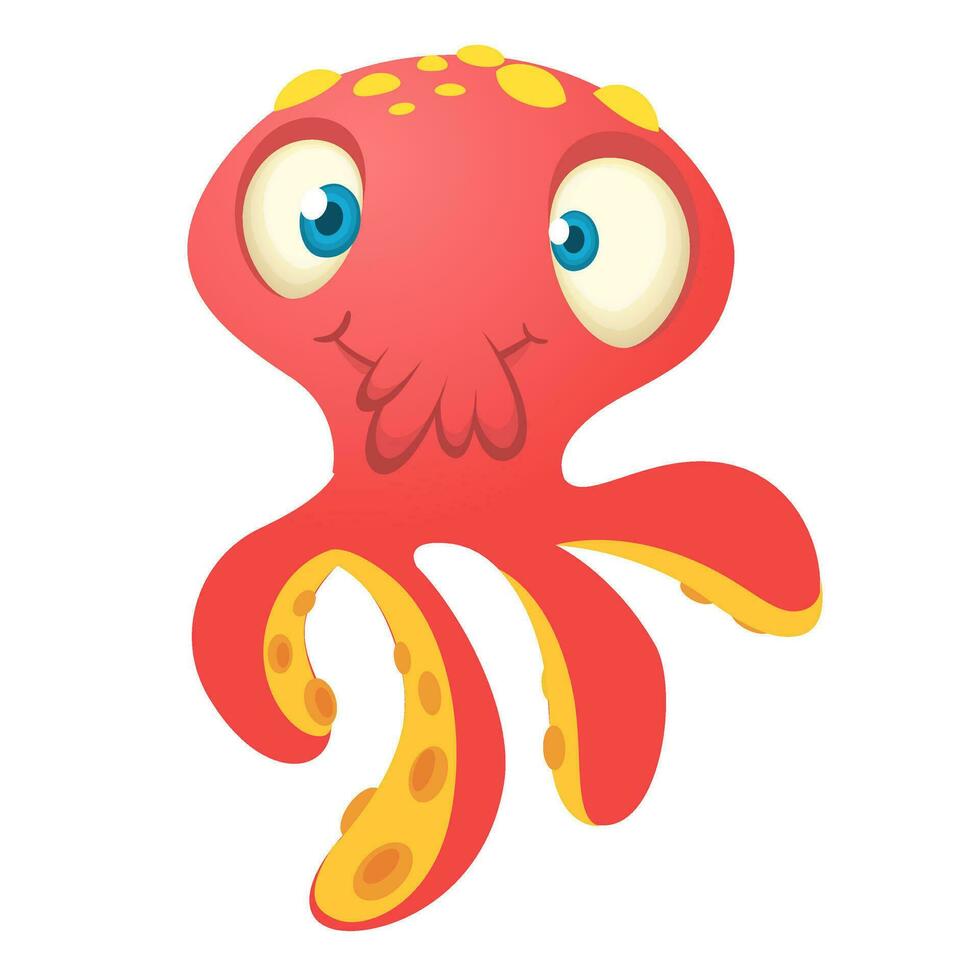 linda rojo pulpo dibujos animados. vector aislado