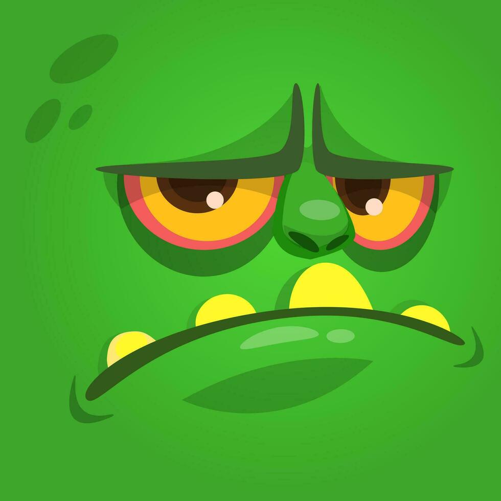 Cartoon angry and funny zombie face. Vector zombie monster square avatar