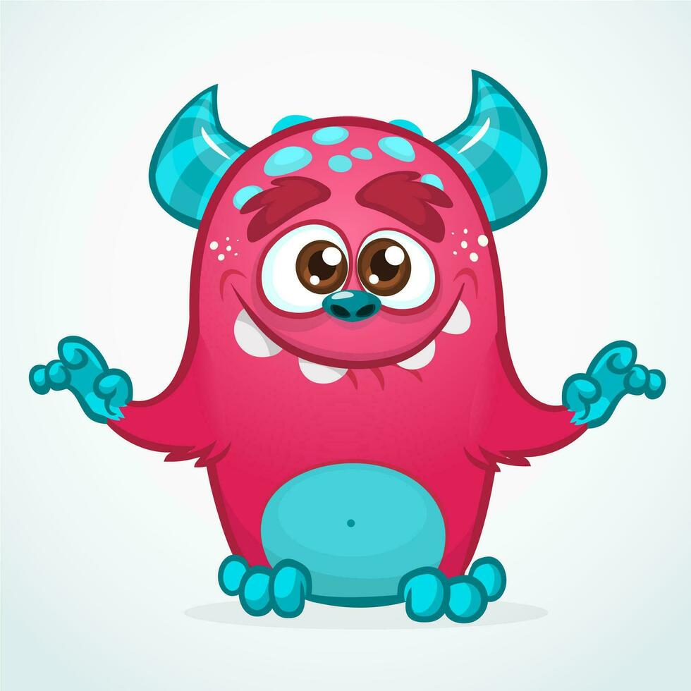 Happy cute cartoon monster. Vector illustration