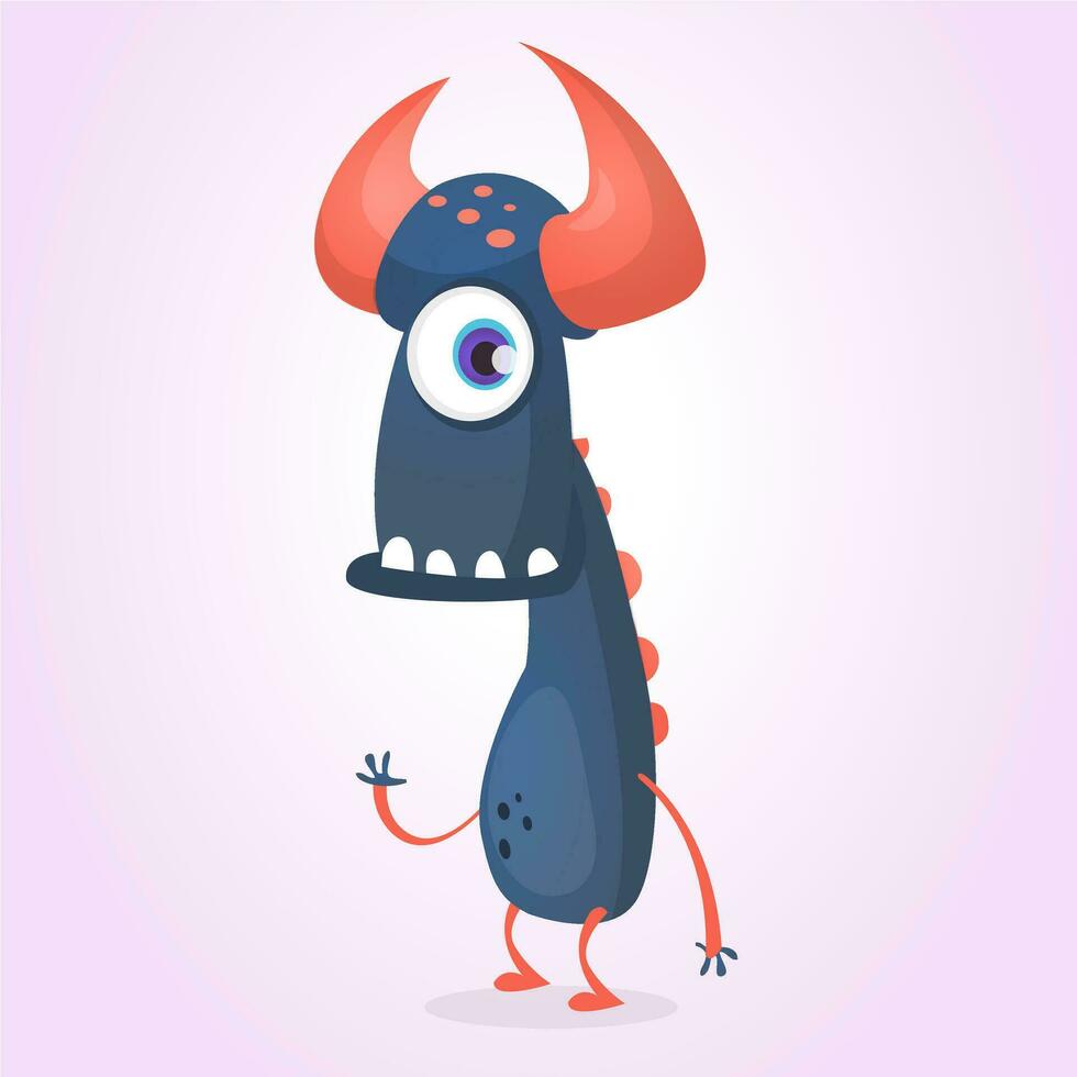 linda contento dibujos animados negro monstruo con uno ojo. vector ilustraciones.
