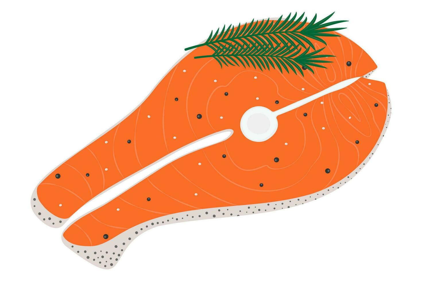 Abstract image of salmon steak with rosemary sprig and spices in trendy shades. Healthy food Day. vector