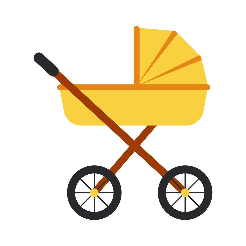 Baby yellow stroller transformer isolated on a white background for walking, for transporting a newborn baby. Vector. vector