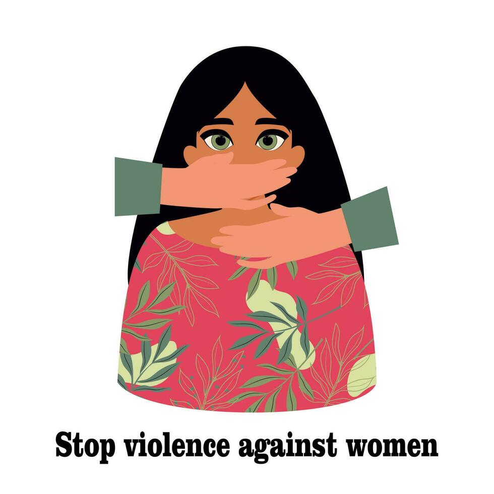 detener violencia en contra mujer. un del hombre mano cubierta un mujer boca. sexual acoso. internacional día para el eliminación de violencia en contra mujer. noviembre 25 vector. vector