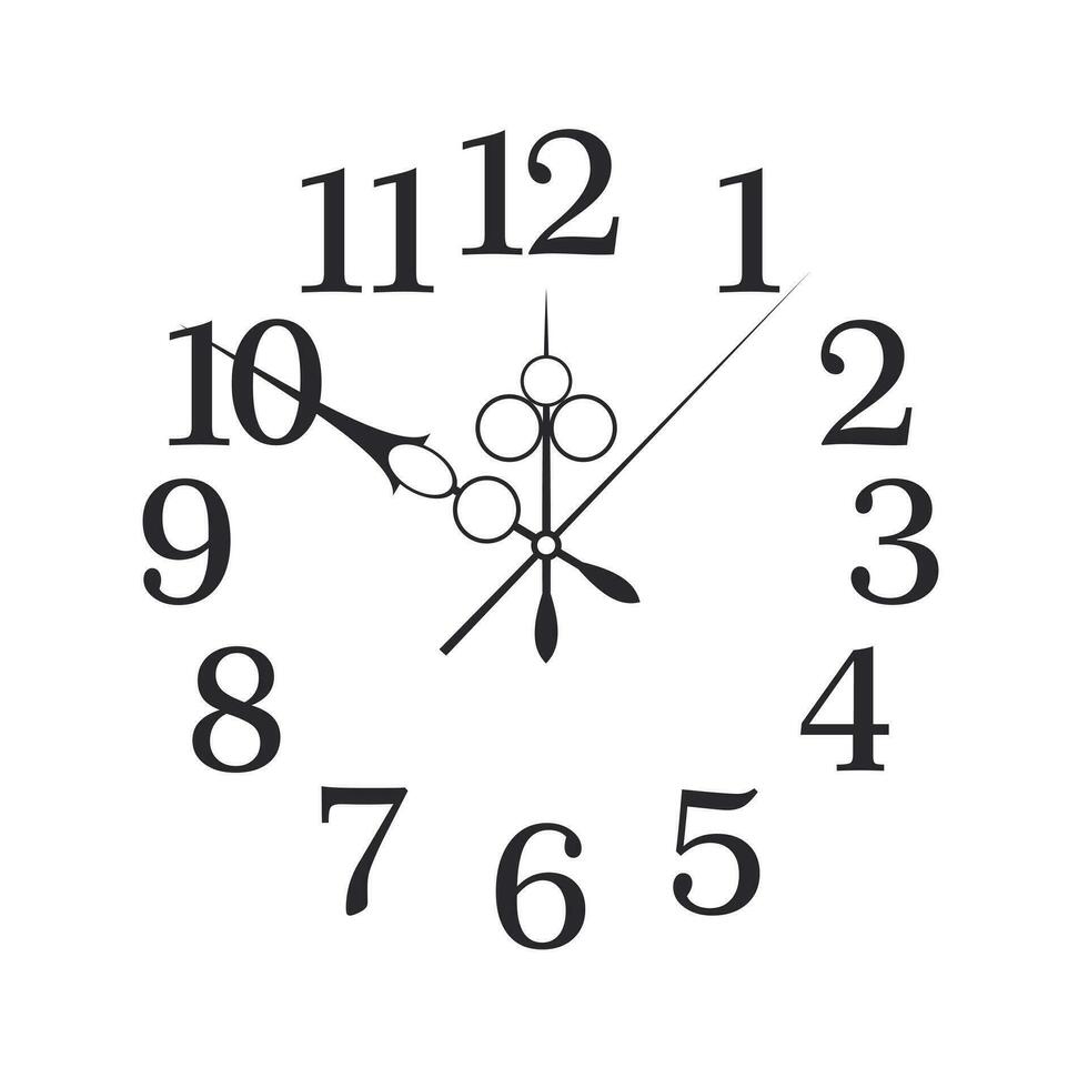 Arabic black numerals for a wall clock with arrows on a white background isolated. Clock face template with time scale. Vector. vector