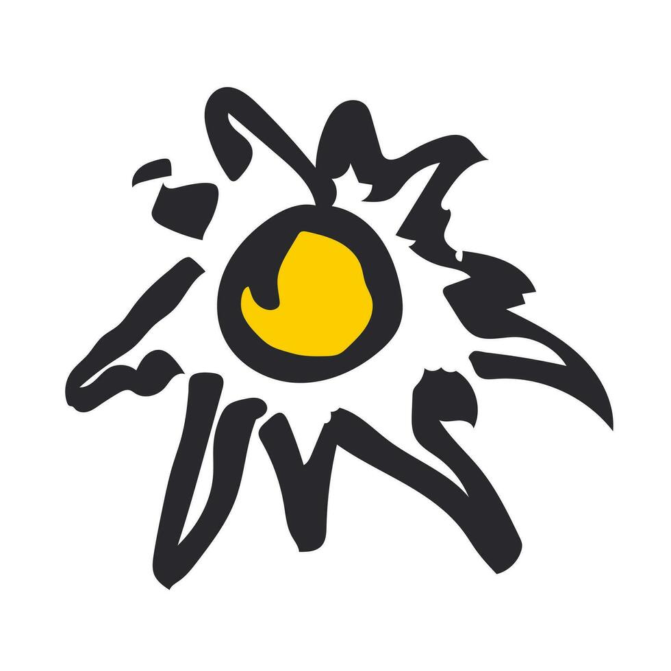 Sun with rays in black thick outline drawn by hand isolated on a white background. Summer print looks like a fried egg. Vector. vector