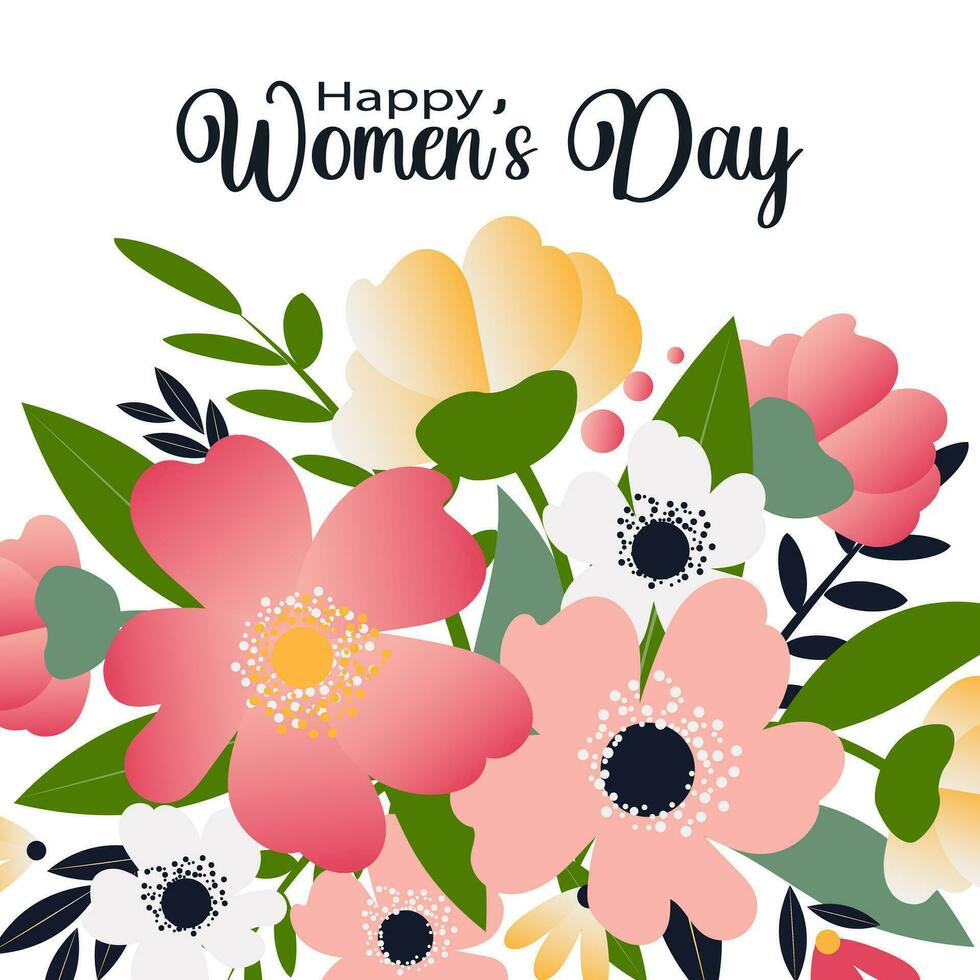 Happy women's day. Bouquet of wild flowers isolated on white background. Floral card for the spring holiday. Vector