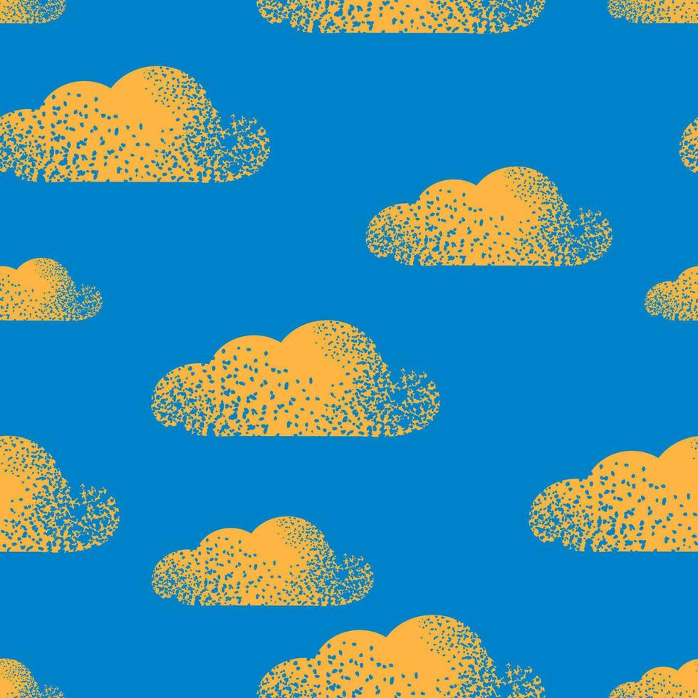 Seamless pattern with yellow clouds on a blue background for printing on fabrics, textiles. Vector. vector