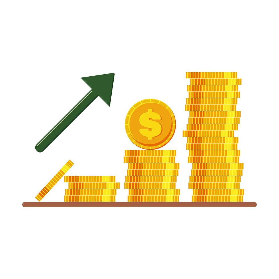 Stacks of golden coins. Income increase on a white background. Profit growth. Vector. vector