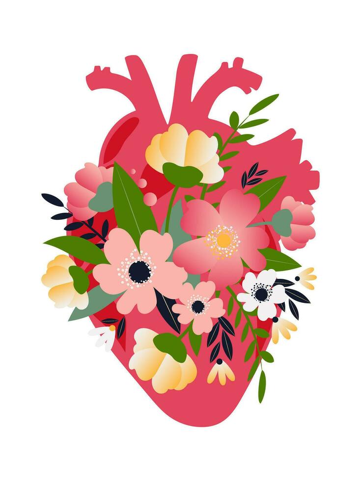 Blooming heart isolated on white background. Mental health concept. Valentine's Day. Vector. vector