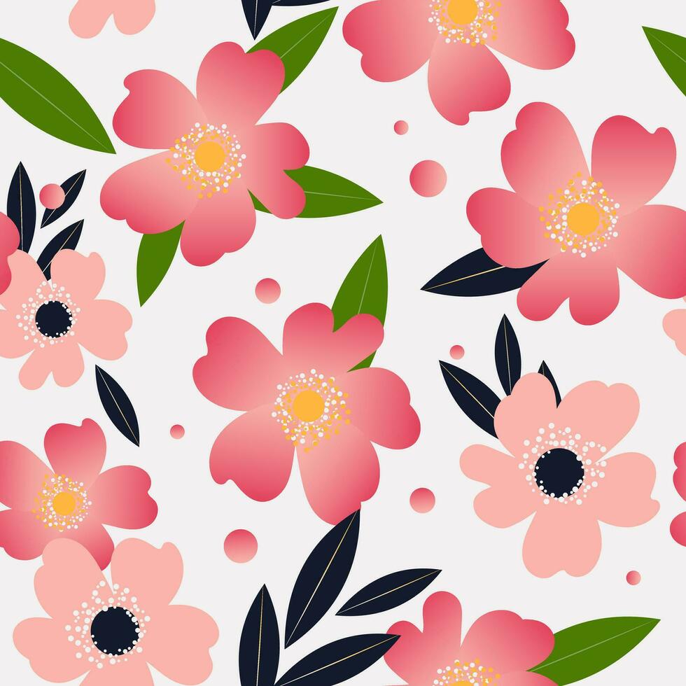 Wild rose in a seamless pattern. Rosehip flowers are soft pink on a light gray background. Vector. vector