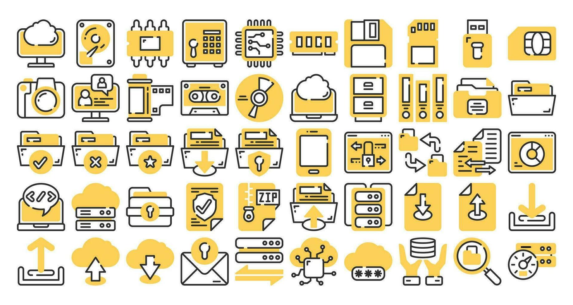 Data Storage Flat Icon Set. Perfect for Graphic Design, Mobile, UI, and Web Masterpieces vector
